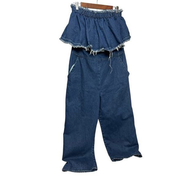 Anthropologie Pants - Anthropologie Hei Hei Jumpsuit Size Large Denim wide leg Blue Boho Festival